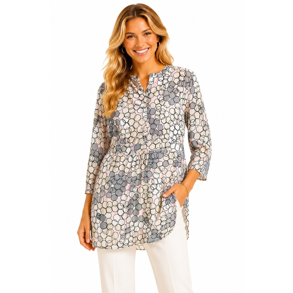 Escada Womens Large Silk Tunic Top Multicolor Polka Dot Designer Classic Luxury